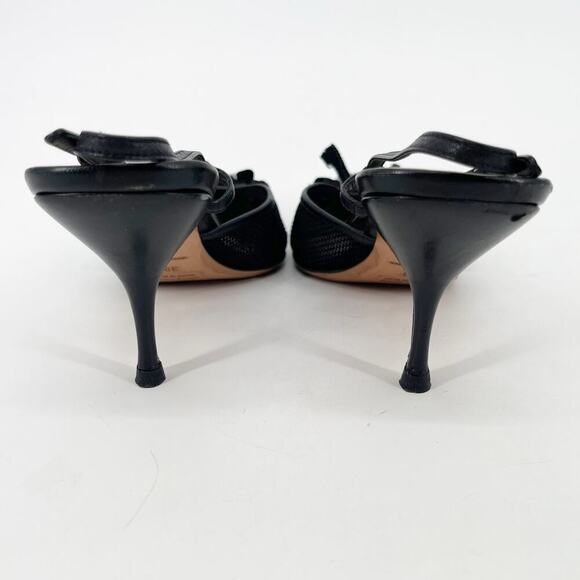Miu Miu Vintage Retro Black Flower Bow Mesh Pointed Toe Slingback Heel IT 38 - Picture 9 of 13